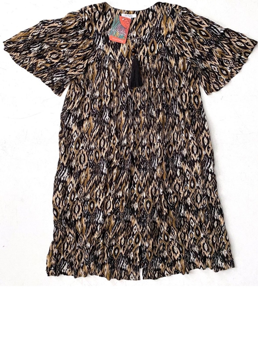 Go Softly Nwt Neutral Ikat Short Sleeve Full Zip Front Patio Dress Large L